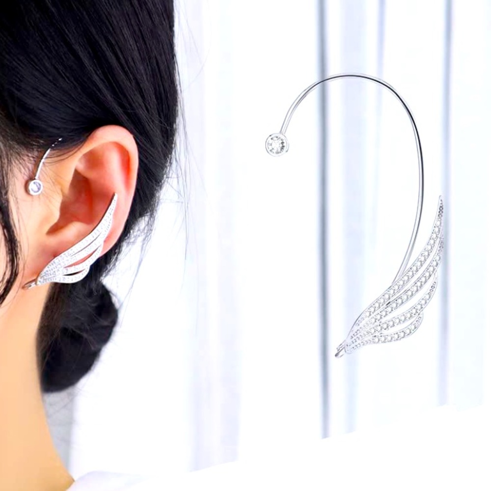 Shimmering Silver🕊️👼 Pavé Angelic Goddess Festival Ear Cuff - Picture 1 of 6